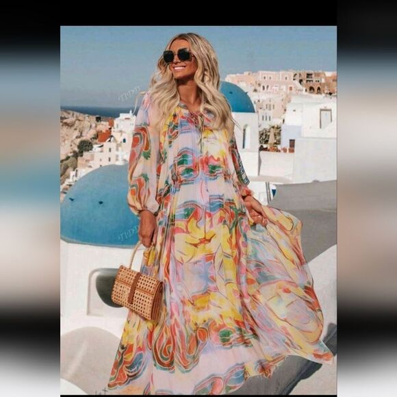 ZARA PRINTED MIDI DRESS ZW COLLECTION Maxi Multicolored - Picture 2 of 15